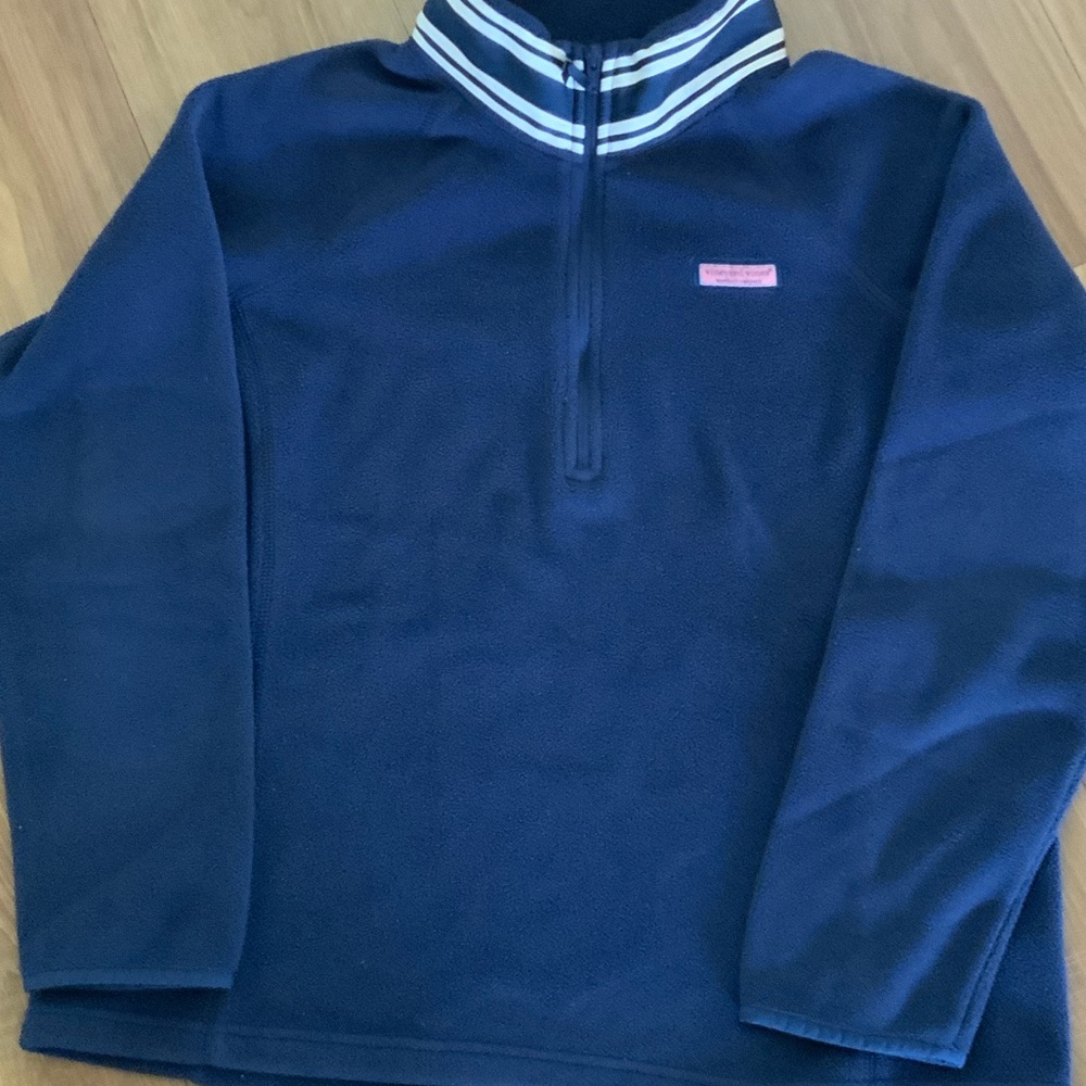 Vineyard Vines Navy Quarter-Zip Fleece with White Striped Collar